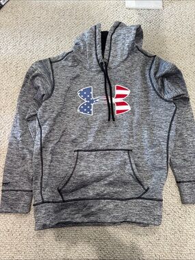 Under Armour Heather Gray Hoodie with American Flag Logo